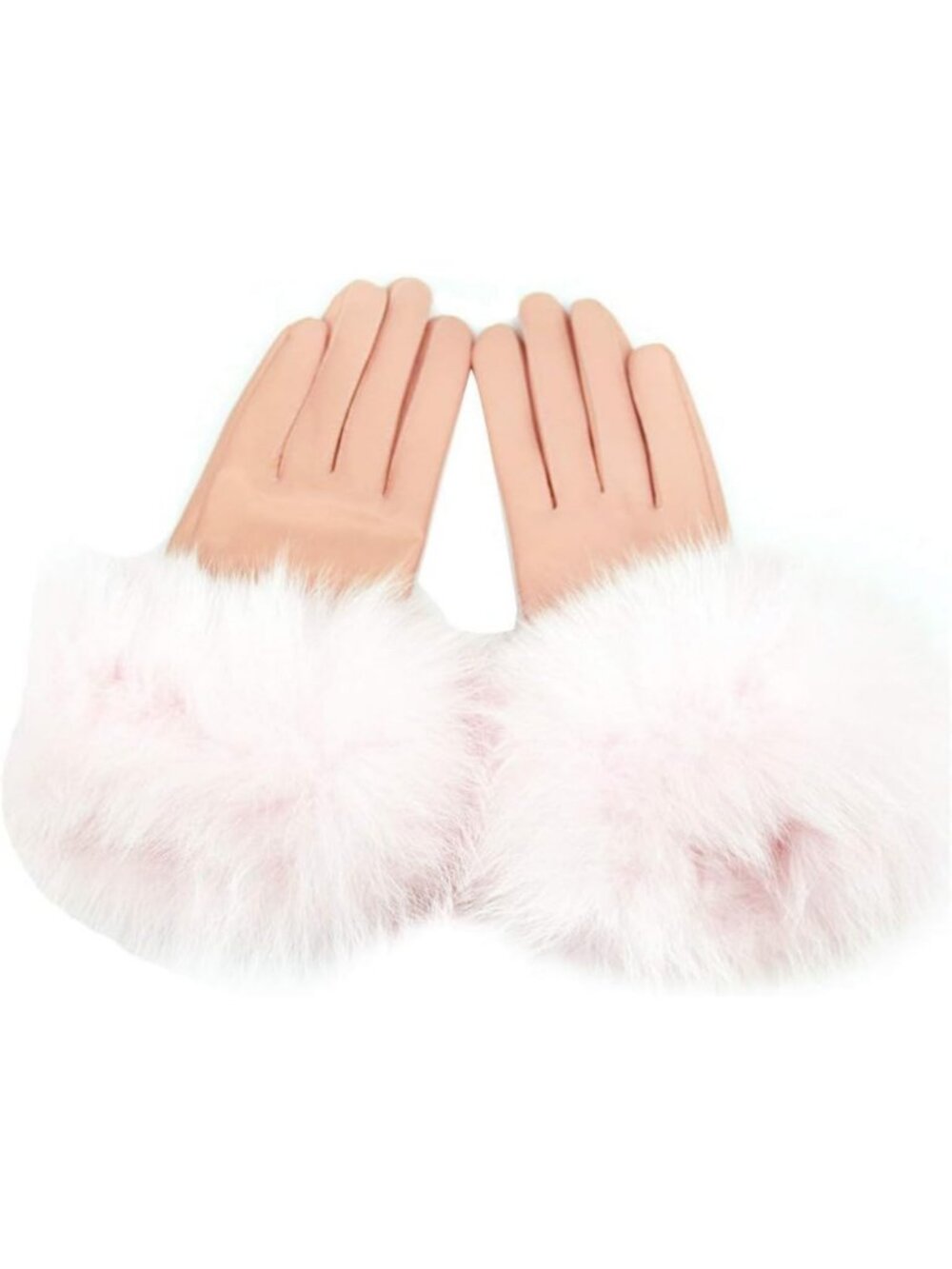 Stylish Women's Genuine Lambskin Leather Winter Gloves with Fox Fur Trim
